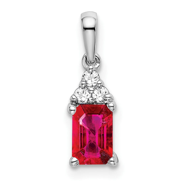 14k White Gold Emerald-shape Ruby and Diamond Pendant-PM7186-RU-007-WA