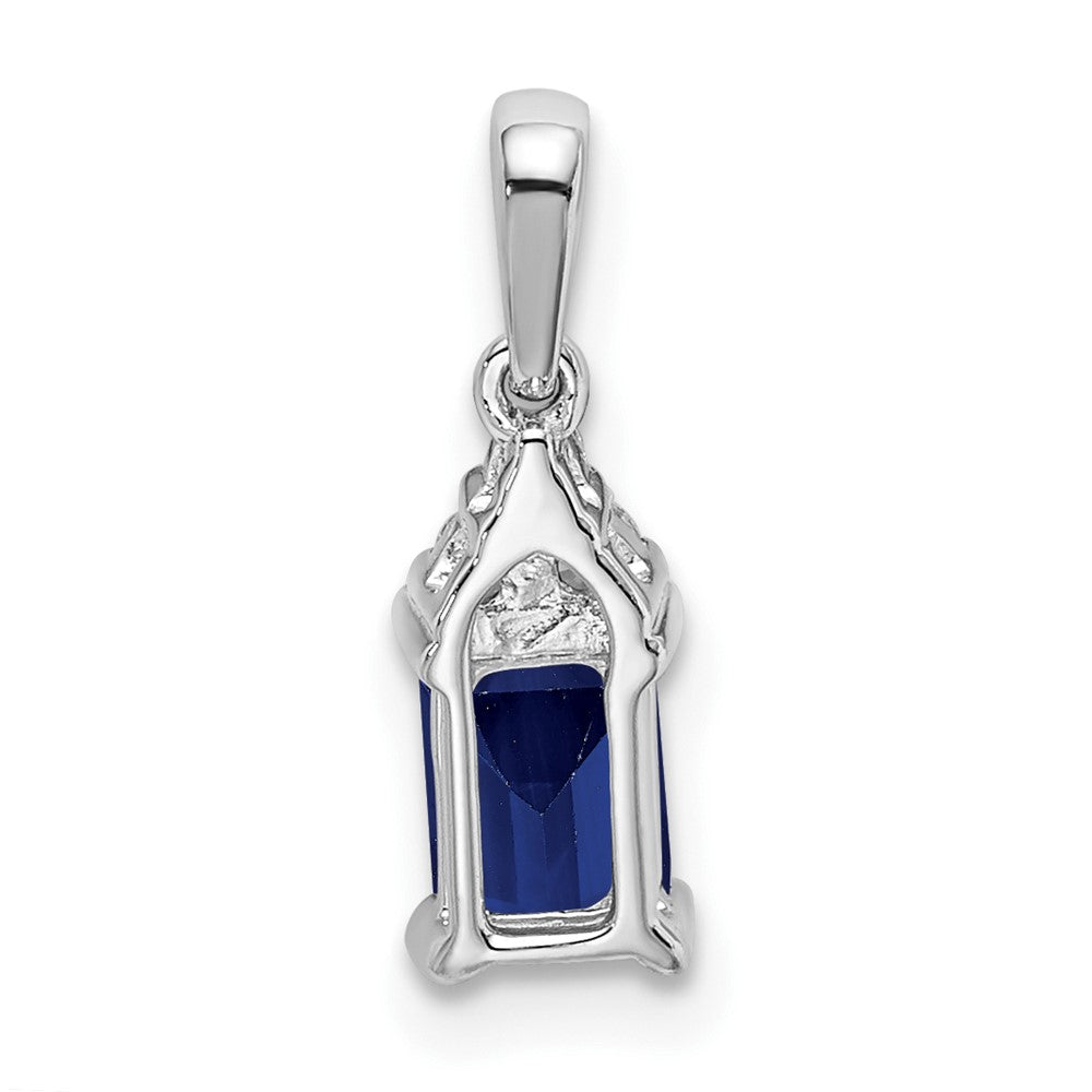 14k White Gold Emerald-shape Sapphire and Diamond Pendant-PM7186-SA-007-WA