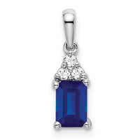 14k White Gold Emerald-shape Sapphire and Diamond Pendant-PM7186-SA-007-WA
