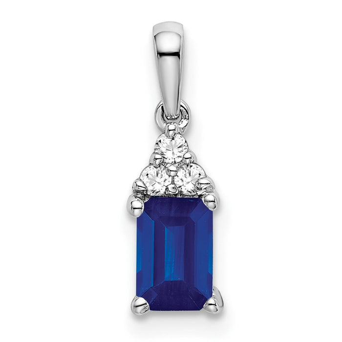 14k White Gold Emerald-shape Sapphire and Diamond Pendant-PM7186-SA-007-WA