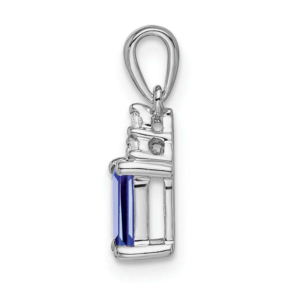 14k White Gold Emerald-shape Tanzanite and Diamond Pendant-PM7186-TZ-007-WA