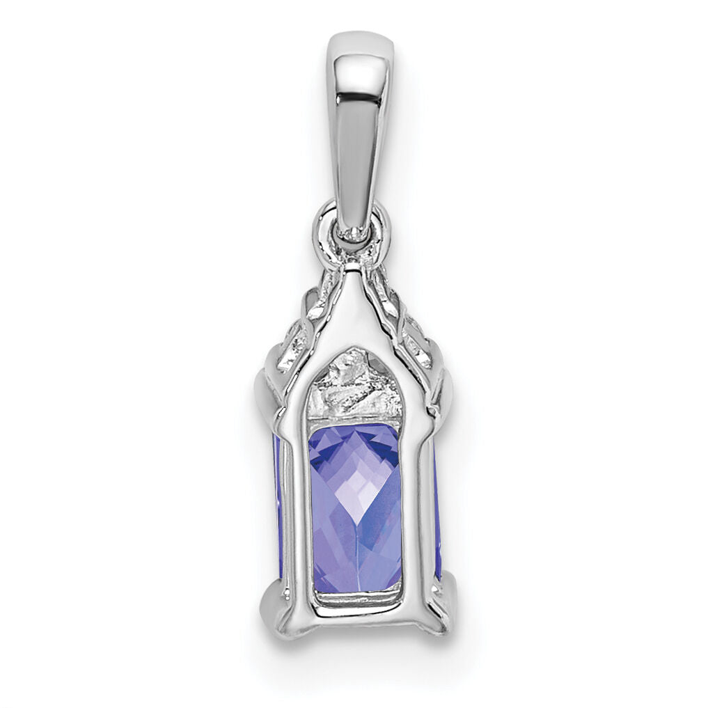 14k White Gold Emerald-shape Tanzanite and Diamond Pendant-PM7186-TZ-007-WA