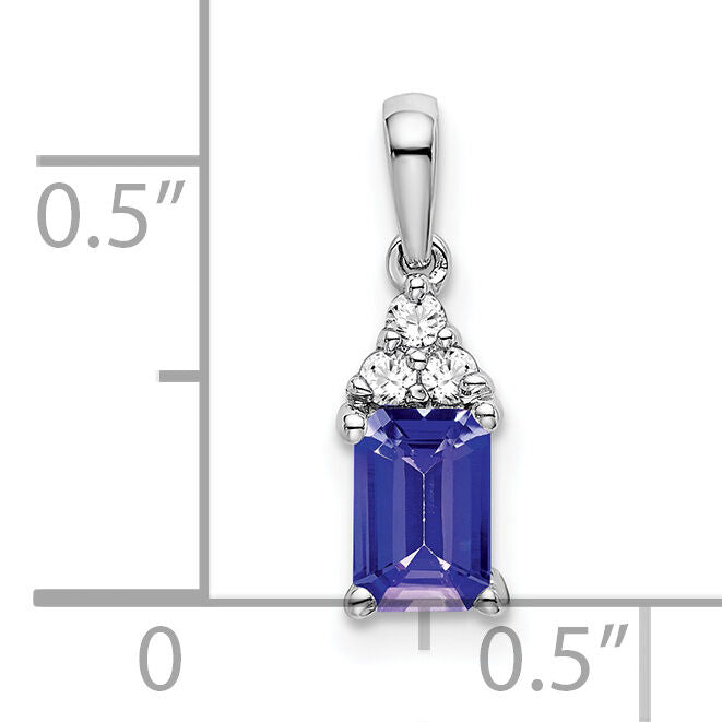 14k White Gold Emerald-shape Tanzanite and Diamond Pendant-PM7186-TZ-007-WA