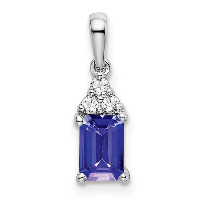 14k White Gold Emerald-shape Tanzanite and Diamond Pendant-PM7186-TZ-007-WA