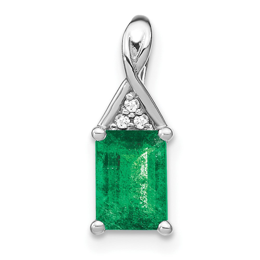 14k White Gold Rectangle Emerald and Diamond Pendant-PM7187-EM-002-WA