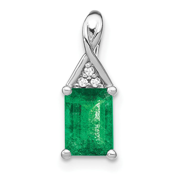 14k White Gold Rectangle Emerald and Diamond Pendant-PM7187-EM-002-WA