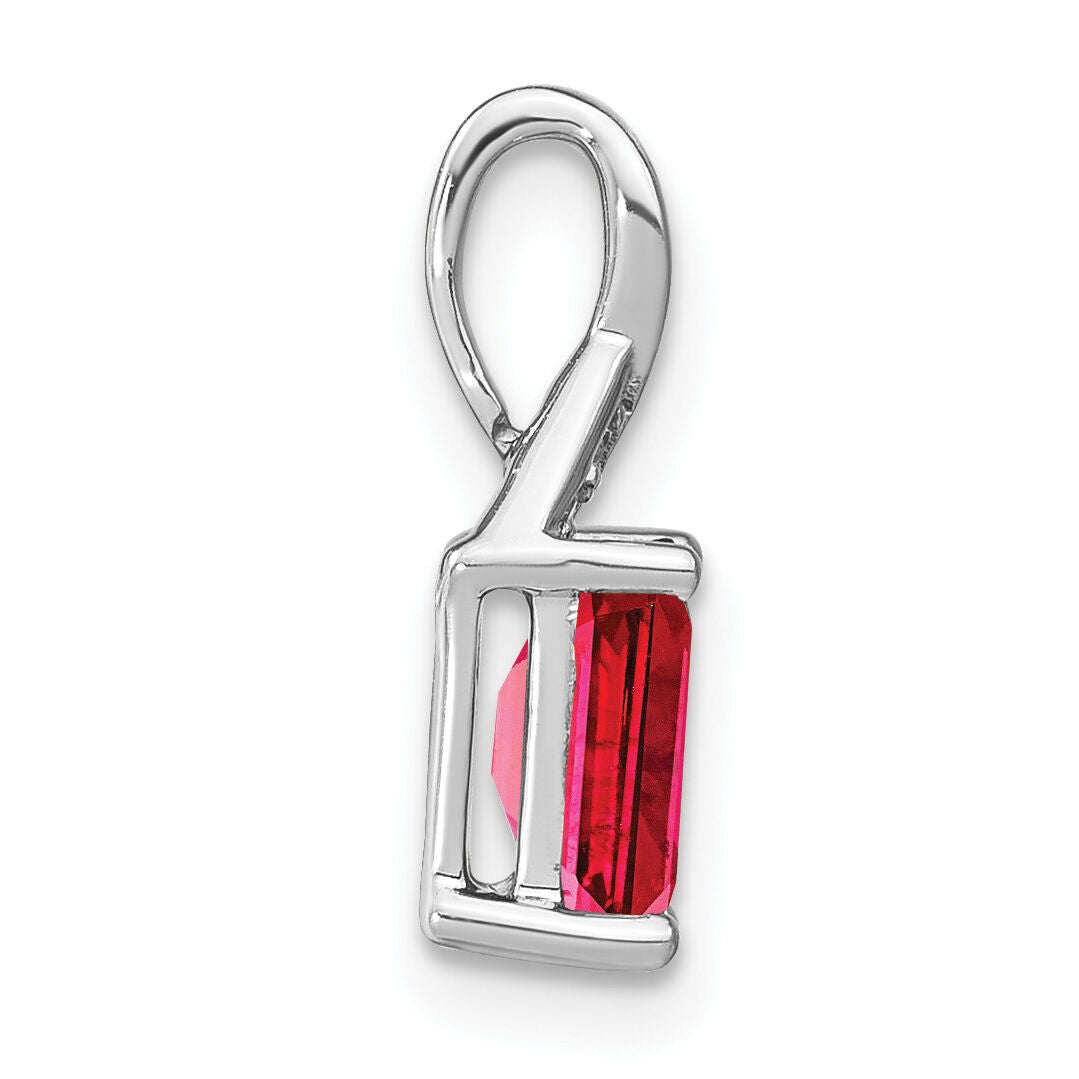 14k White Gold Emerald-shape Ruby and Diamond Pendant-PM7187-RU-002-WA