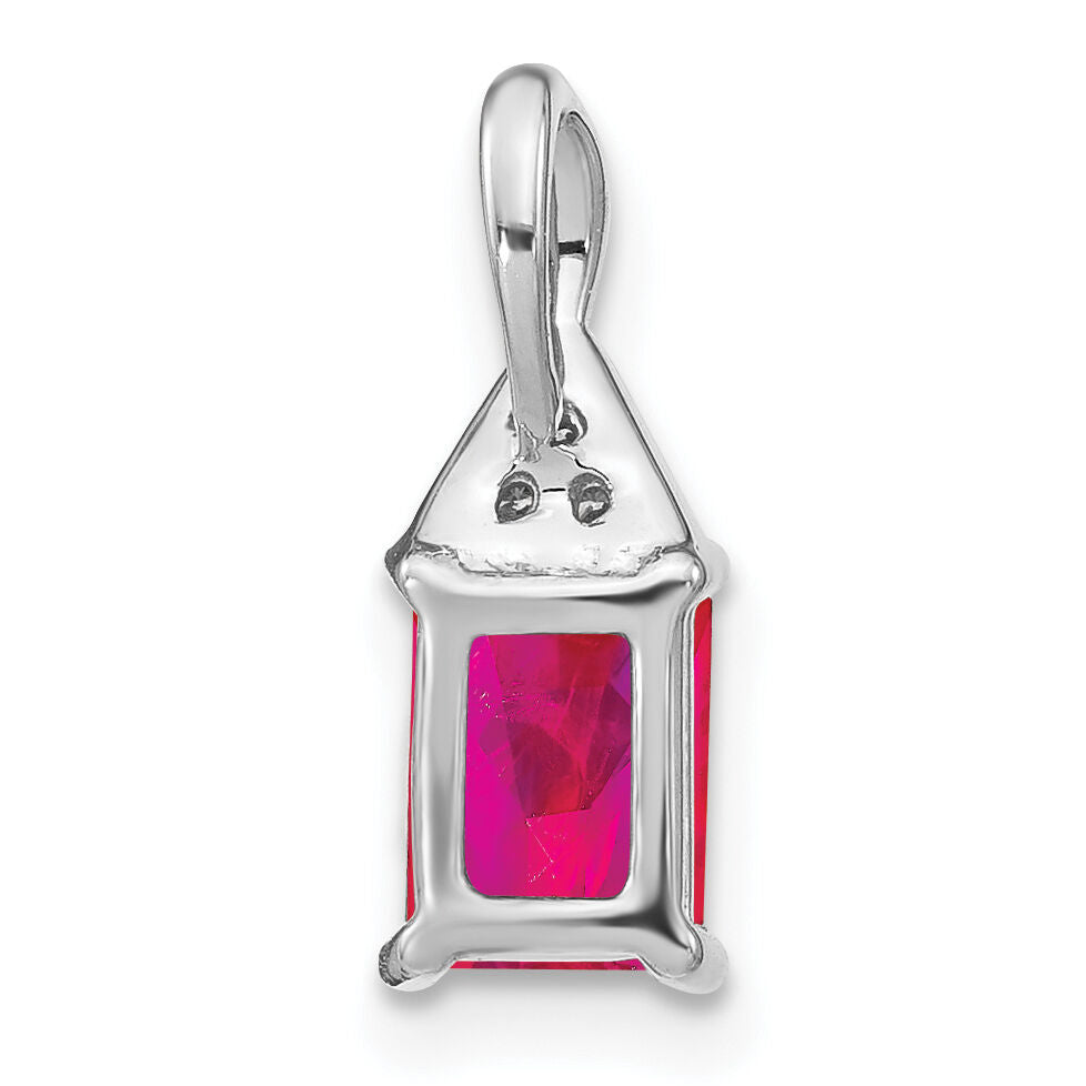 14k White Gold Emerald-shape Ruby and Diamond Pendant-PM7187-RU-002-WA