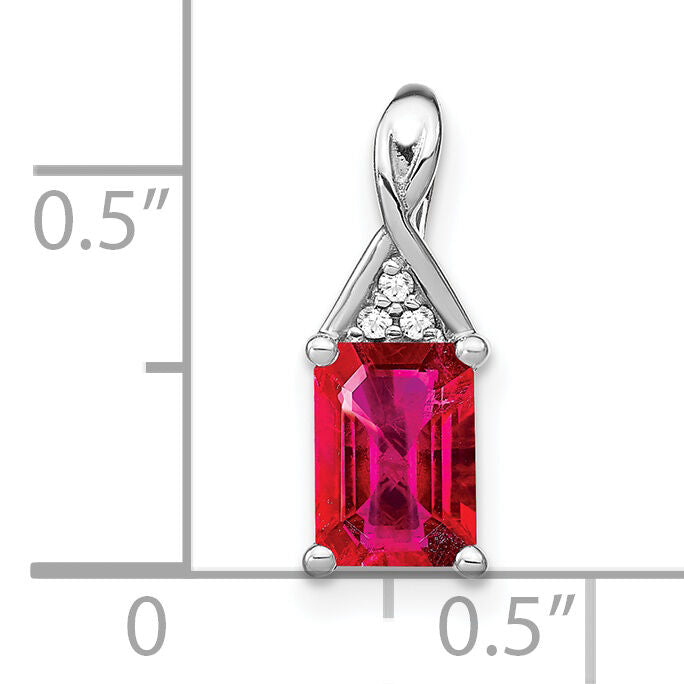 14k White Gold Emerald-shape Ruby and Diamond Pendant-PM7187-RU-002-WA