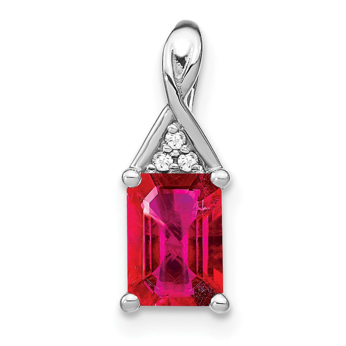 14k White Gold Emerald-shape Ruby and Diamond Pendant-PM7187-RU-002-WA