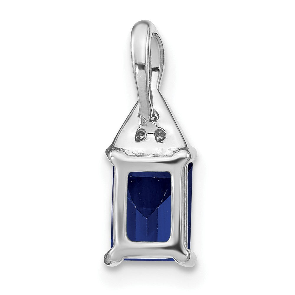 14k White Gold Emerald-shape Sapphire and Diamond Pendant-PM7187-SA-002-WA