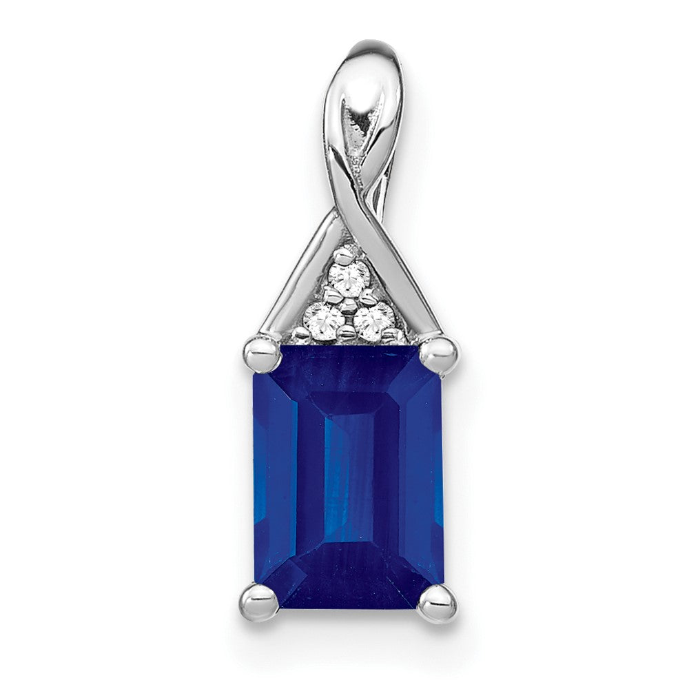 14k White Gold Emerald-shape Sapphire and Diamond Pendant-PM7187-SA-002-WA