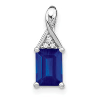 14k White Gold Emerald-shape Sapphire and Diamond Pendant-PM7187-SA-002-WA