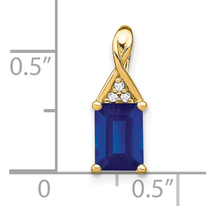 14k Emerald-shape Sapphire and Diamond Pendant-PM7187-SA-002-YA
