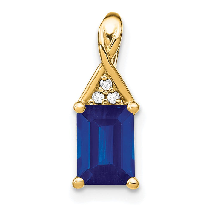 14k Emerald-shape Sapphire and Diamond Pendant-PM7187-SA-002-YA