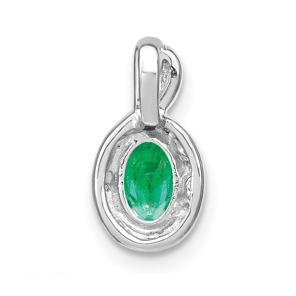 14k White Gold Oval Emerald and Diamond Pendant-PM7188-EM-004-WA