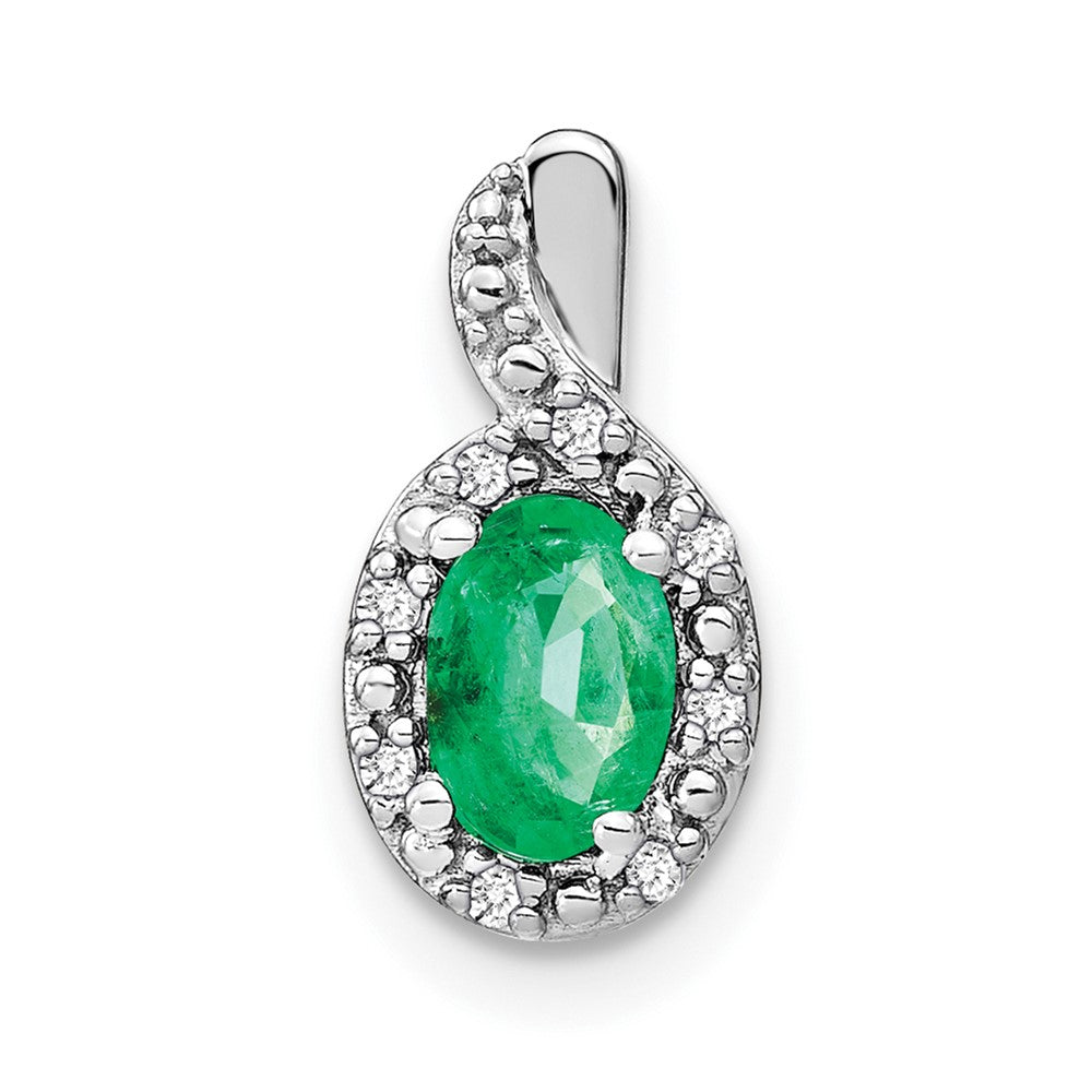 14k White Gold Oval Emerald and Diamond Pendant-PM7188-EM-004-WA