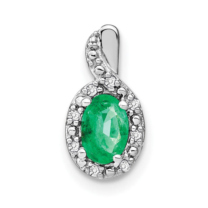 14k White Gold Oval Emerald and Diamond Pendant-PM7188-EM-004-WA
