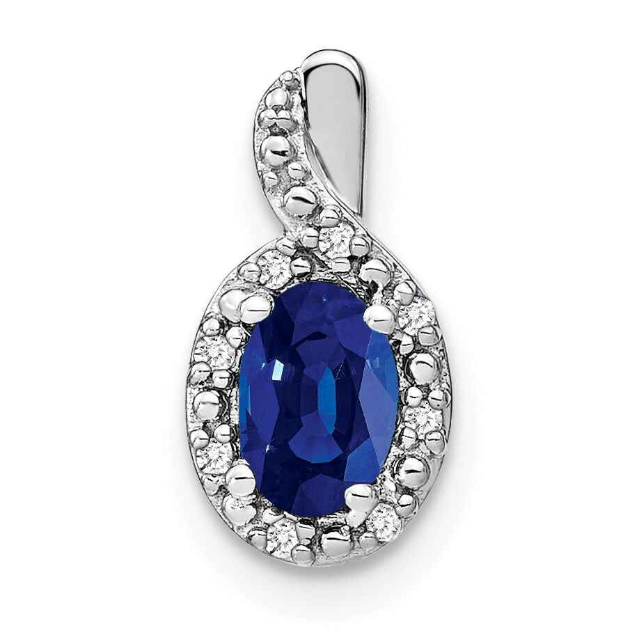 14k White Gold Oval Sapphire and Diamond Halo Pendant-PM7188-SA-004-WA