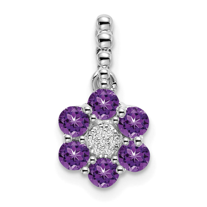 14k White Gold Amethyst and Diamond Floral Pendant-PM7191-AM-003-WA