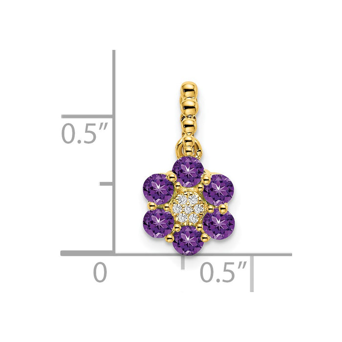 14k Amethyst and Diamond Floral Pendant-PM7191-AM-003-YA