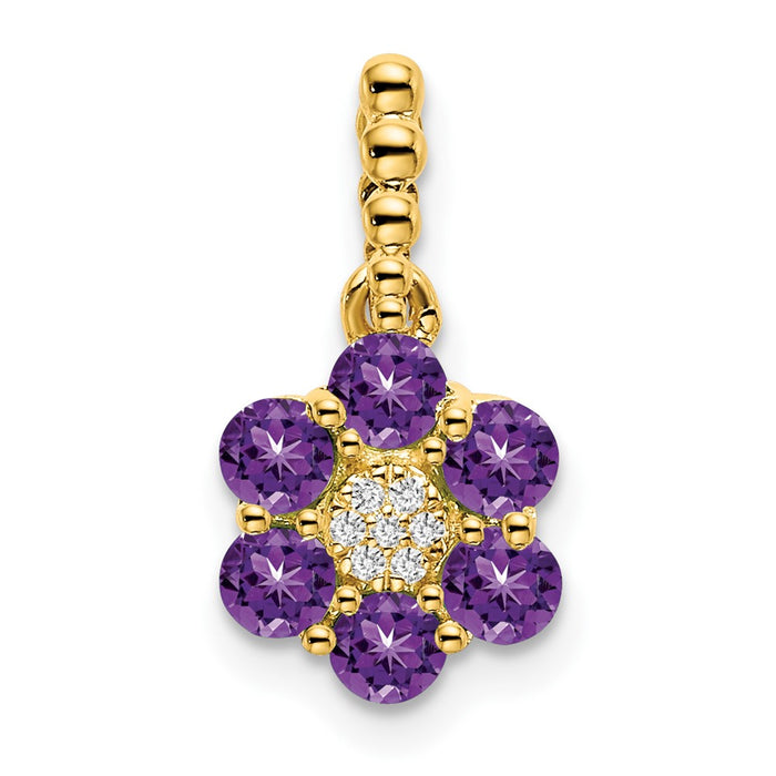 14k Amethyst and Diamond Floral Pendant-PM7191-AM-003-YA