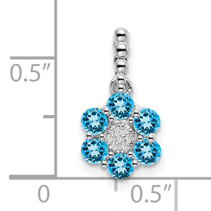 14k White Gold Blue Topaz and Diamond Floral Pendant-PM7191-BT-003-WA