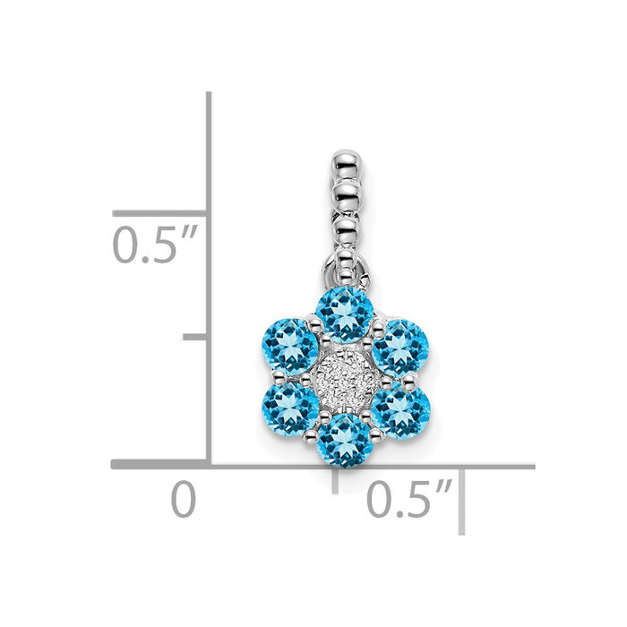 14k White Gold Blue Topaz and Diamond Floral Pendant-PM7191-BT-003-WA