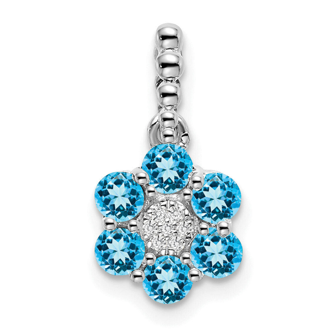 14k White Gold Blue Topaz and Diamond Floral Pendant-PM7191-BT-003-WA