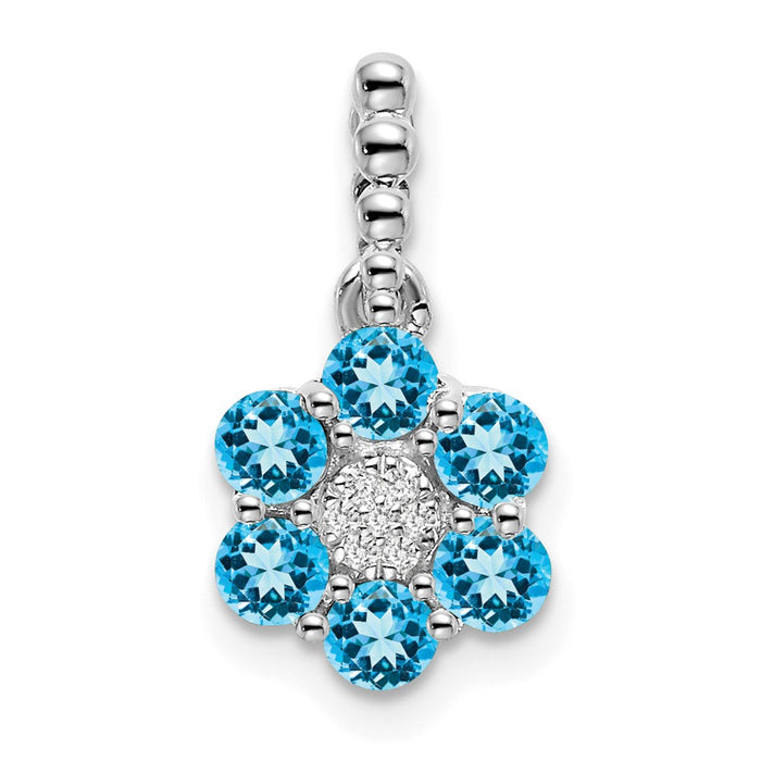 14k White Gold Blue Topaz and Diamond Floral Pendant-PM7191-BT-003-WA