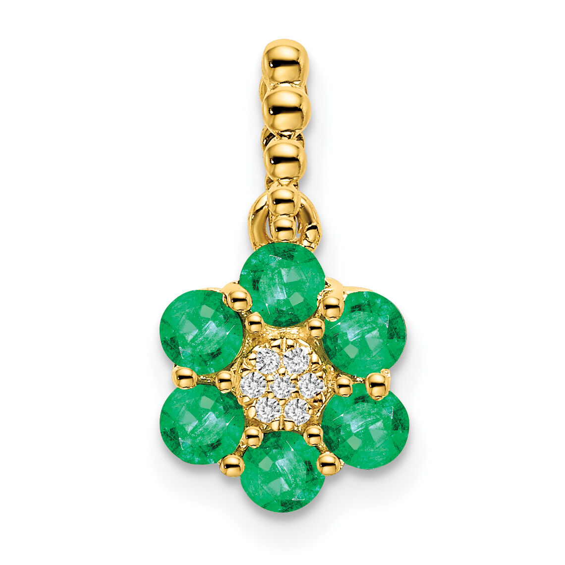 14k Emerald and Diamond Floral Pendant-PM7191-EM-003-YA