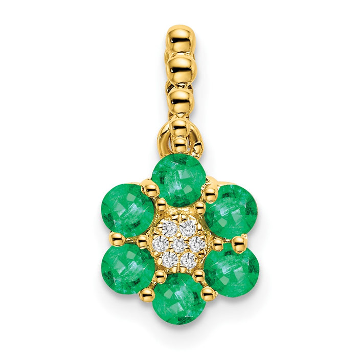 14k Emerald and Diamond Floral Pendant-PM7191-EM-003-YA