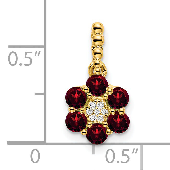 14k Garnet and Diamond Floral Pendant-PM7191-GA-003-YA