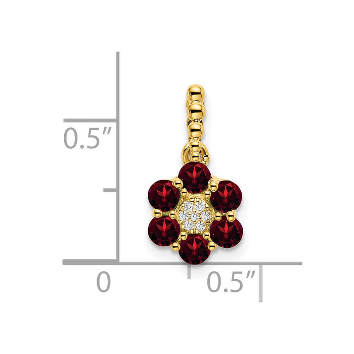 14k Garnet and Diamond Floral Pendant-PM7191-GA-003-YA