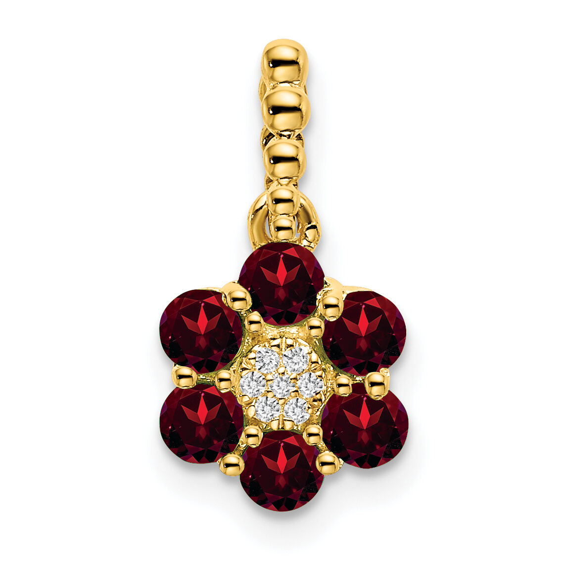 14k Garnet and Diamond Floral Pendant-PM7191-GA-003-YA