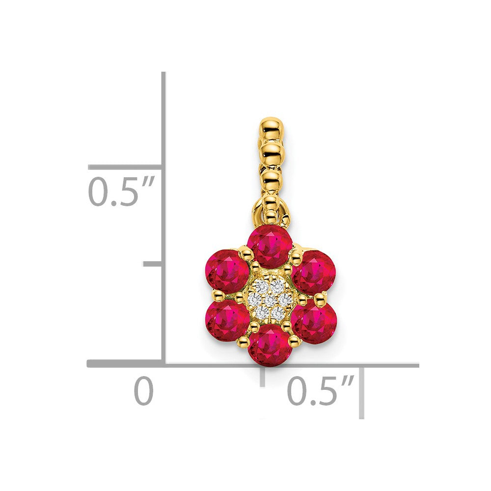 14k Ruby and Diamond Floral Pendant-PM7191-RU-003-YA