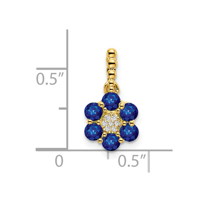 14k Sapphire and Diamond Floral Pendant-PM7191-SA-003-YA