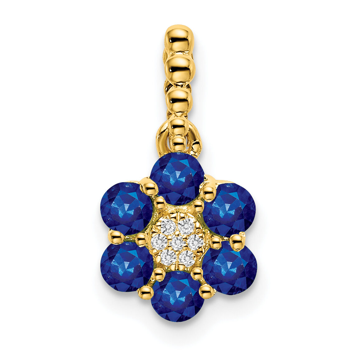 14k Sapphire and Diamond Floral Pendant-PM7191-SA-003-YA