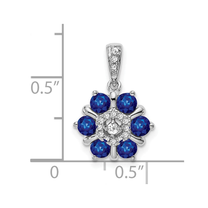 14k White Gold Sapphire and Diamond Floral Pendant-PM7192-SA-009-WA