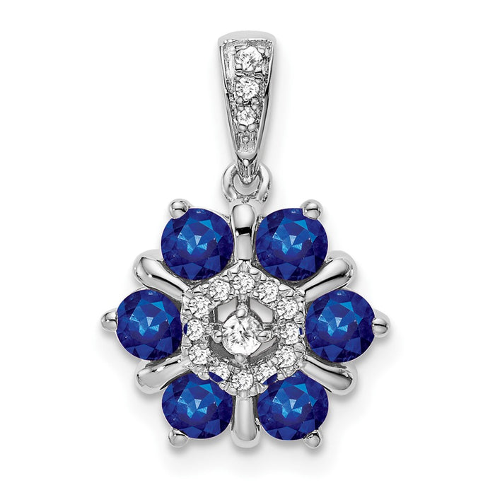 14k White Gold Sapphire and Diamond Floral Pendant-PM7192-SA-009-WA