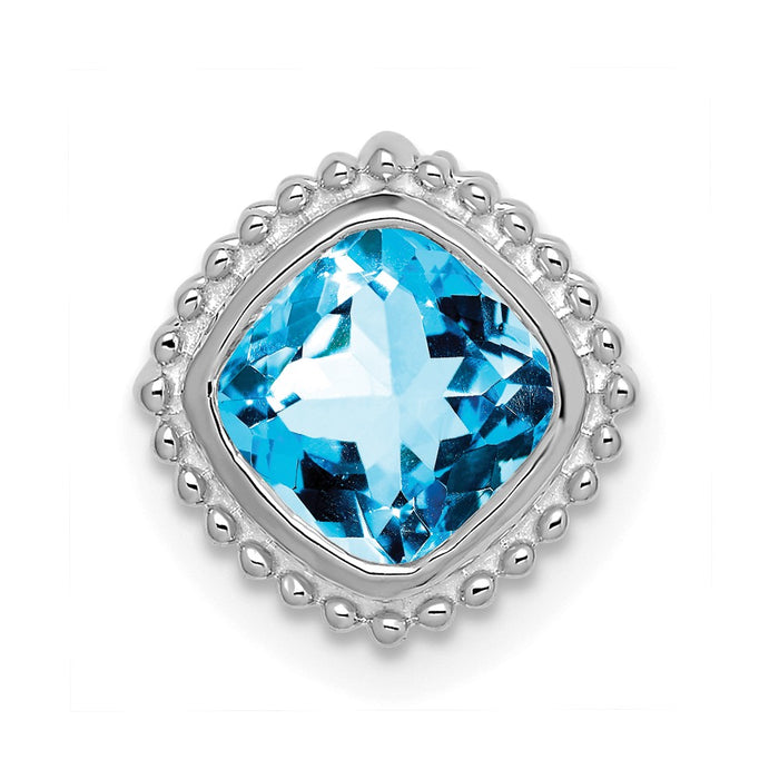 14k White Gold Cushion Blue Topaz Chain Slide-PM7201-BT-W