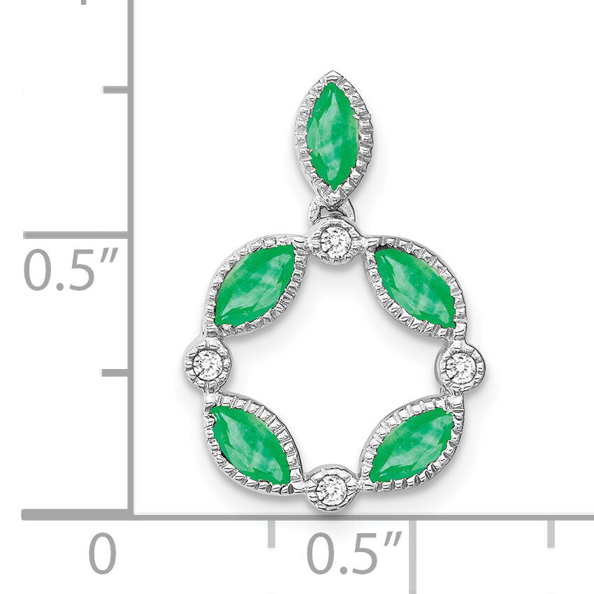 14k White Gold Emerald and Diamond Pendant-PM7206-EM-005-WA