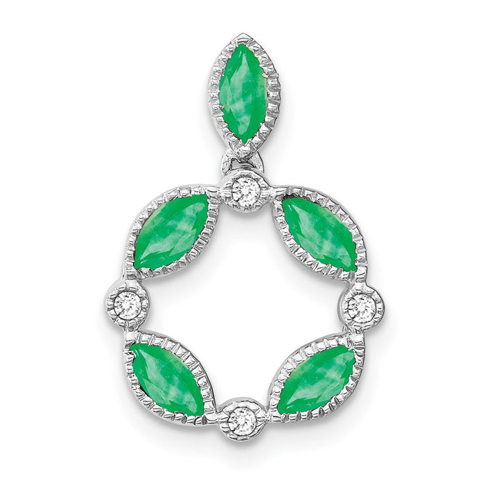 14k White Gold Emerald and Diamond Pendant-PM7206-EM-005-WA