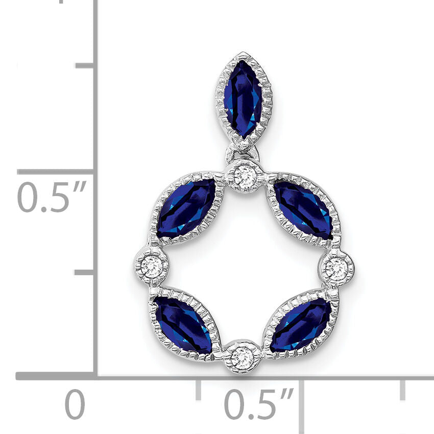 14k White Gold Marquise Sapphire and Diamond Pendant-PM7206-SA-005-WA