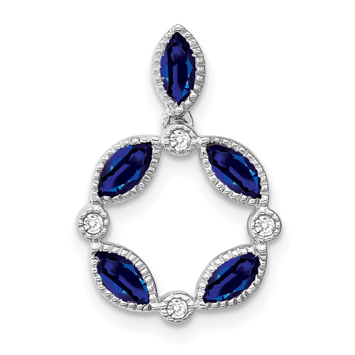 14k White Gold Marquise Sapphire and Diamond Pendant-PM7206-SA-005-WA