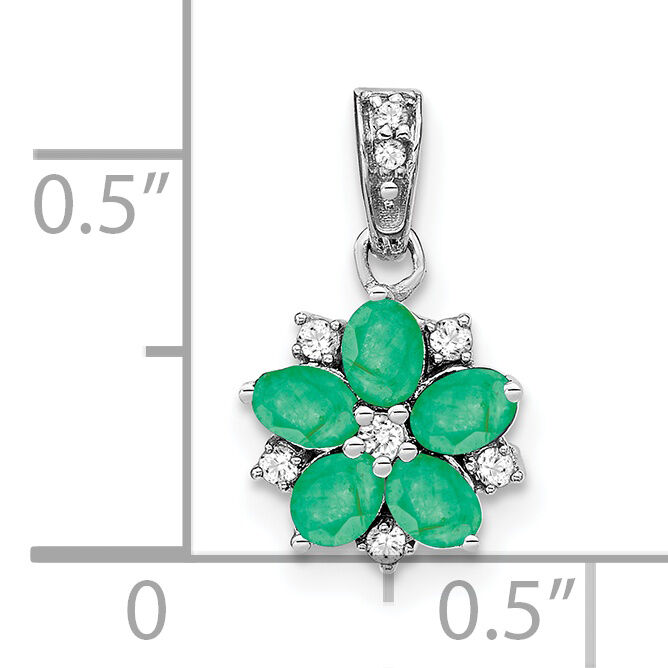 14k White Gold Emerald and Diamond Floral Pendant-PM7207-EM-008-WA