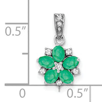 14k White Gold Emerald and Diamond Floral Pendant-PM7207-EM-008-WA