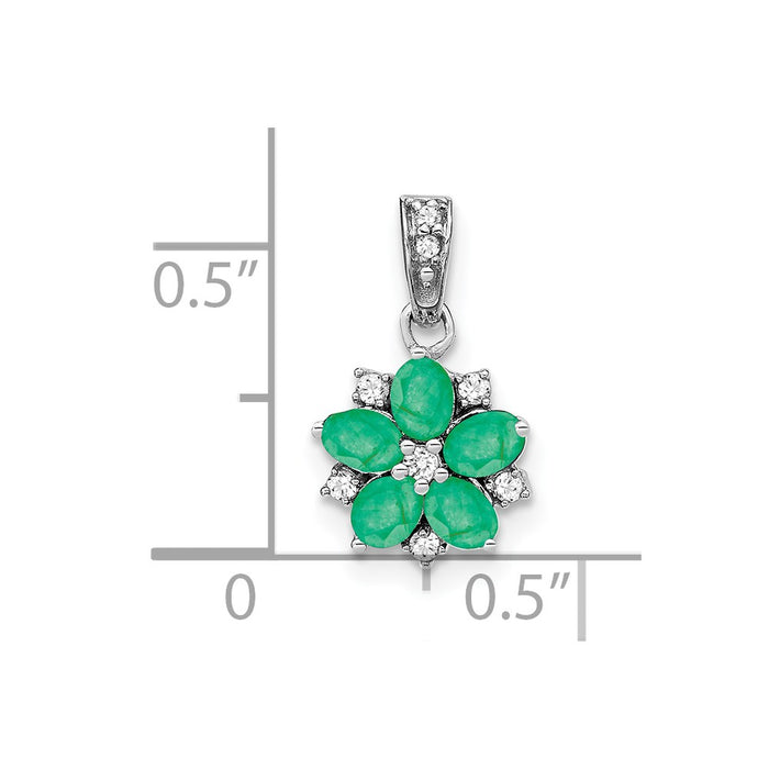 14k White Gold Emerald and Diamond Floral Pendant-PM7207-EM-008-WA