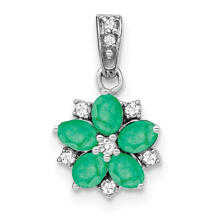 14k White Gold Emerald and Diamond Floral Pendant-PM7207-EM-008-WA