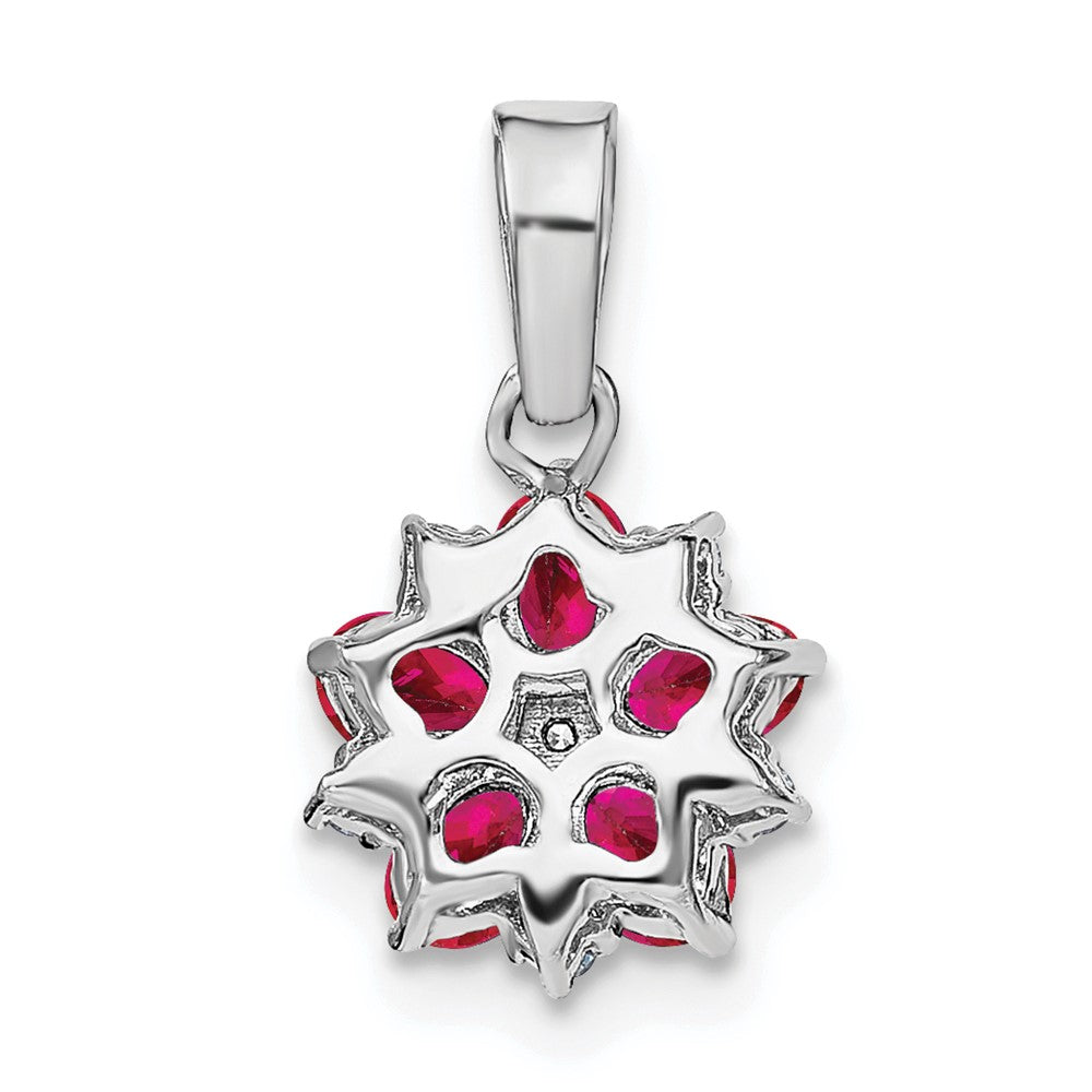 14k White Gold Ruby and Diamond Floral Pendant-PM7207-RU-008-WA
